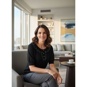 Banana Republic Black Ruffle Collar Knit Top Pima Cotton Wool Blend Size M